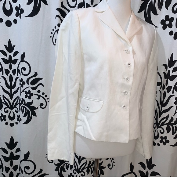 Ann Taylor LOFT Size 6 Ivory Linen L/S Sleeve 5 Button Blazer Jacket - Picture 2 of 10